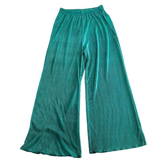 Julia by Love J Women's 2XL Ribbed Green Relaxed Fit Flare Pants NWT - Picture 1 of 3